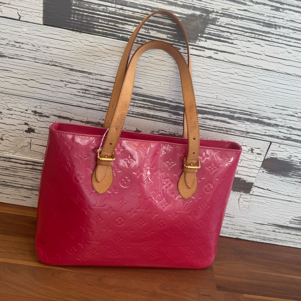 Louis Vuitton Pink Patent Tote with Tan Handles